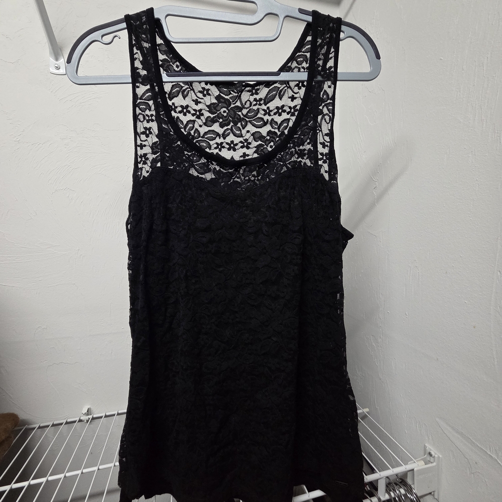 Guess Black Floral Lace Top